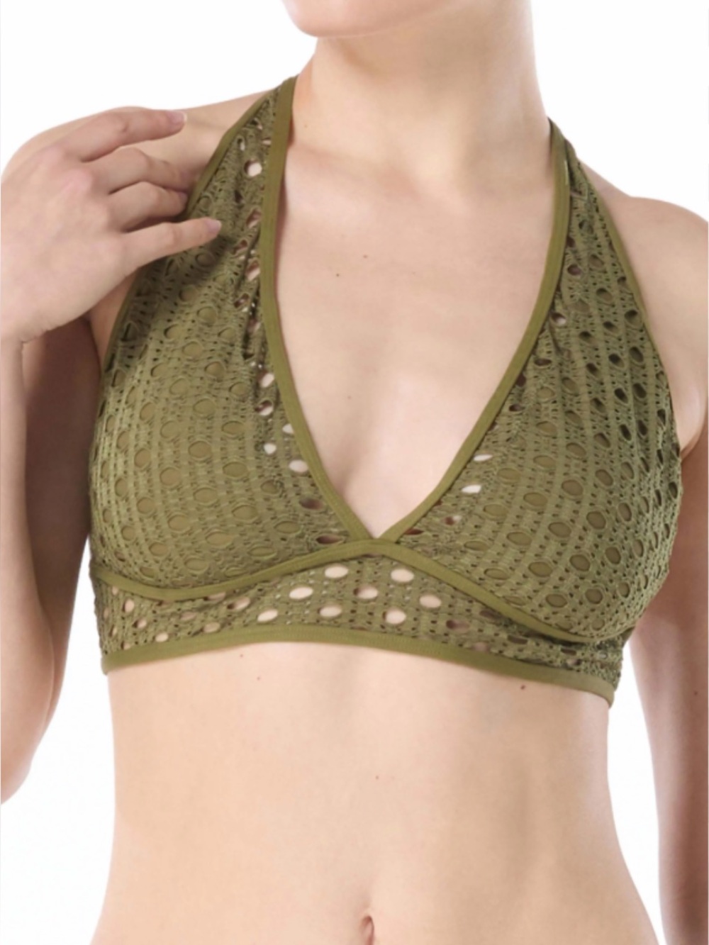 Carmen Marc Valvo Olive Crochet Triangle Bikini Top NWT